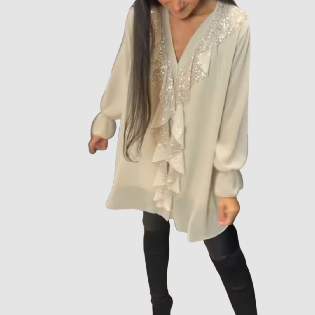 ELAIN | Blusa com decote em V e mangas franzidas
