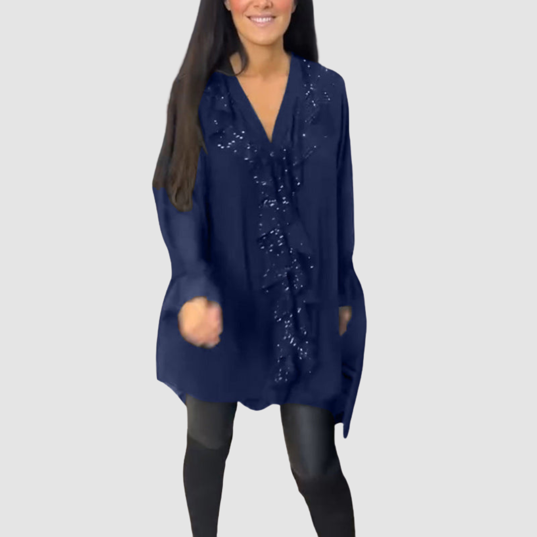 ELAIN | Blusa com decote em V e mangas franzidas