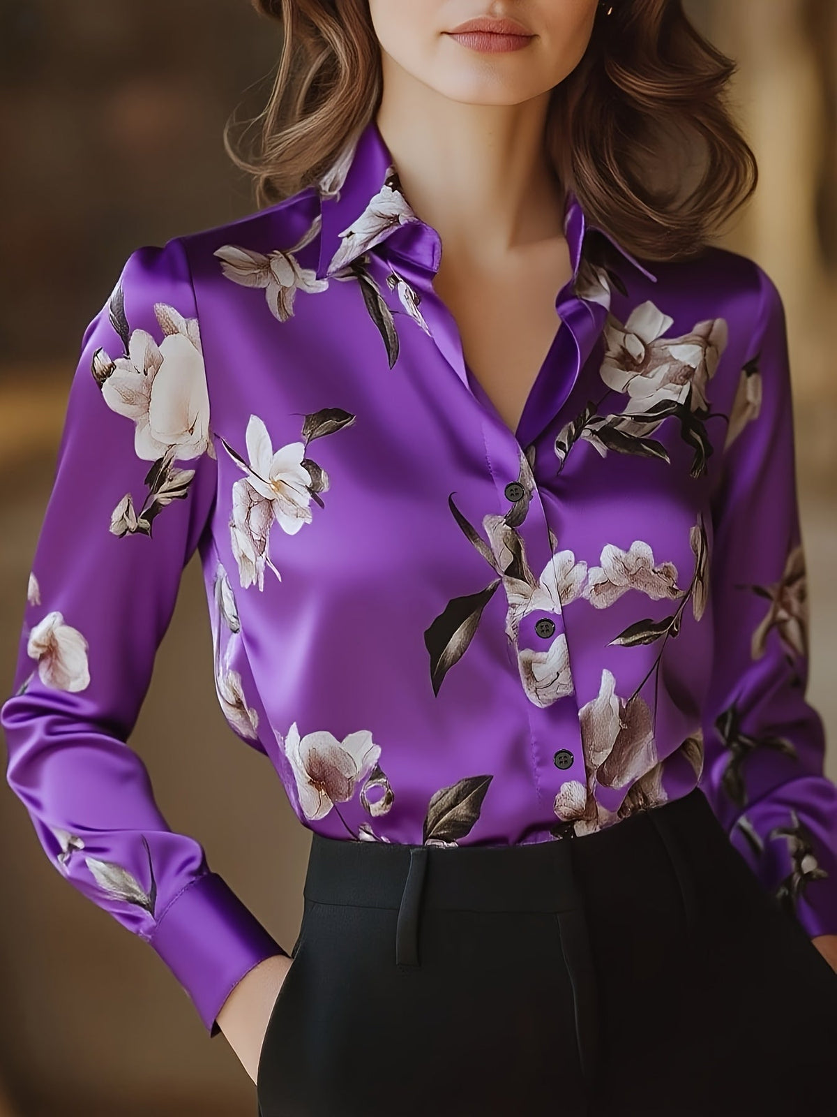 VERA | Blusa de cetim com botões à frente