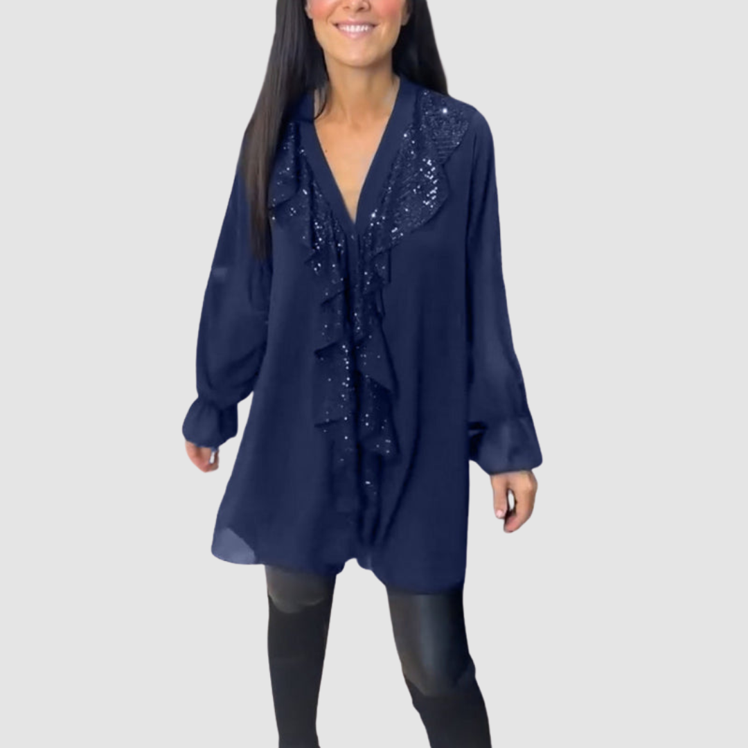 ELAIN | Blusa com decote em V e mangas franzidas