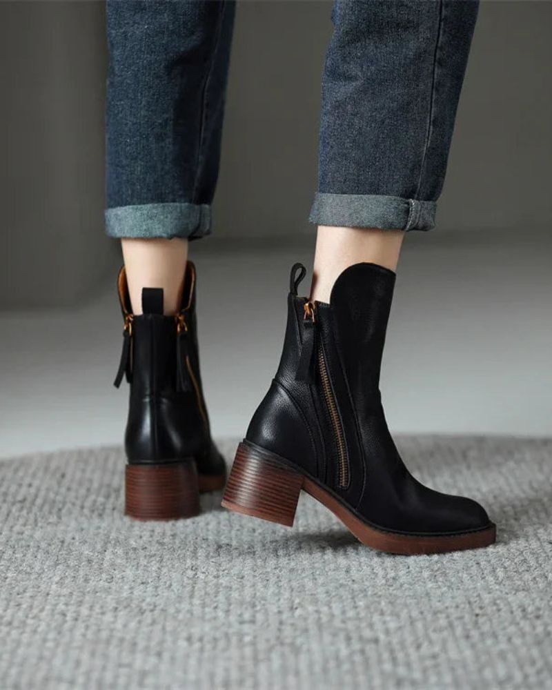 CAMILA | Botas de couro com salto quadrado