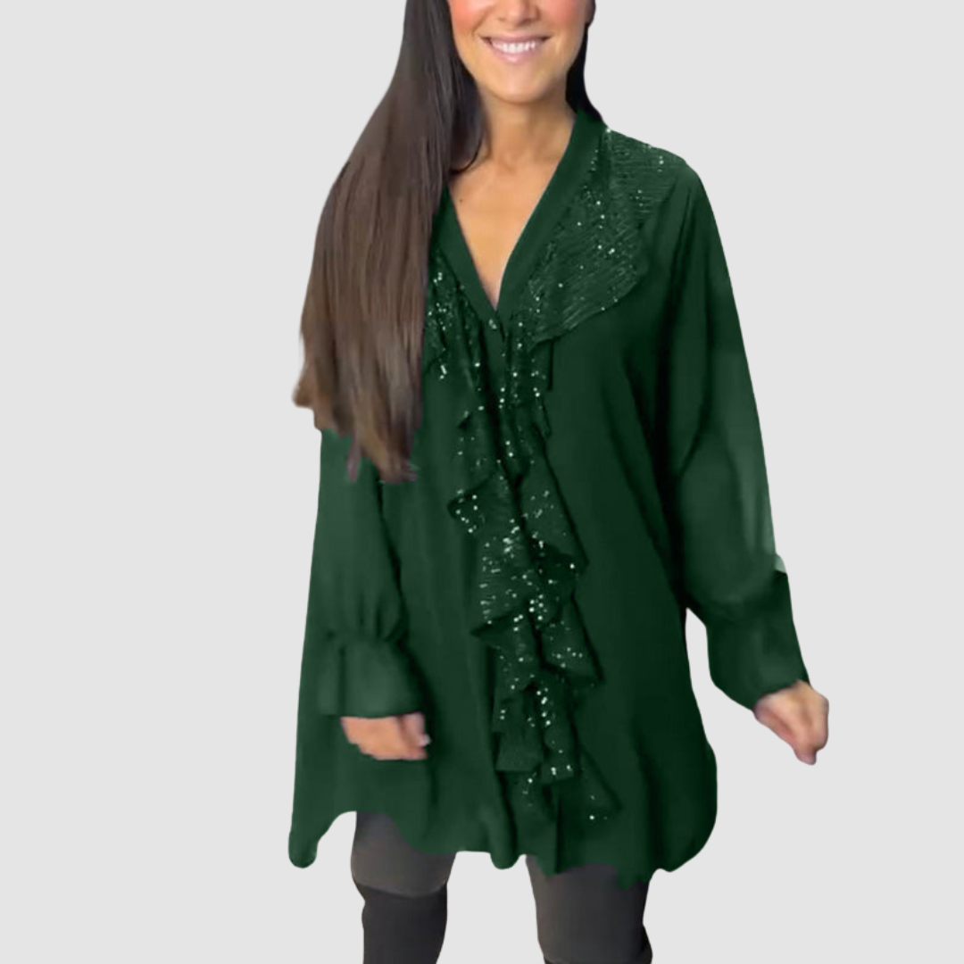 ELAIN | Blusa com decote em V e mangas franzidas