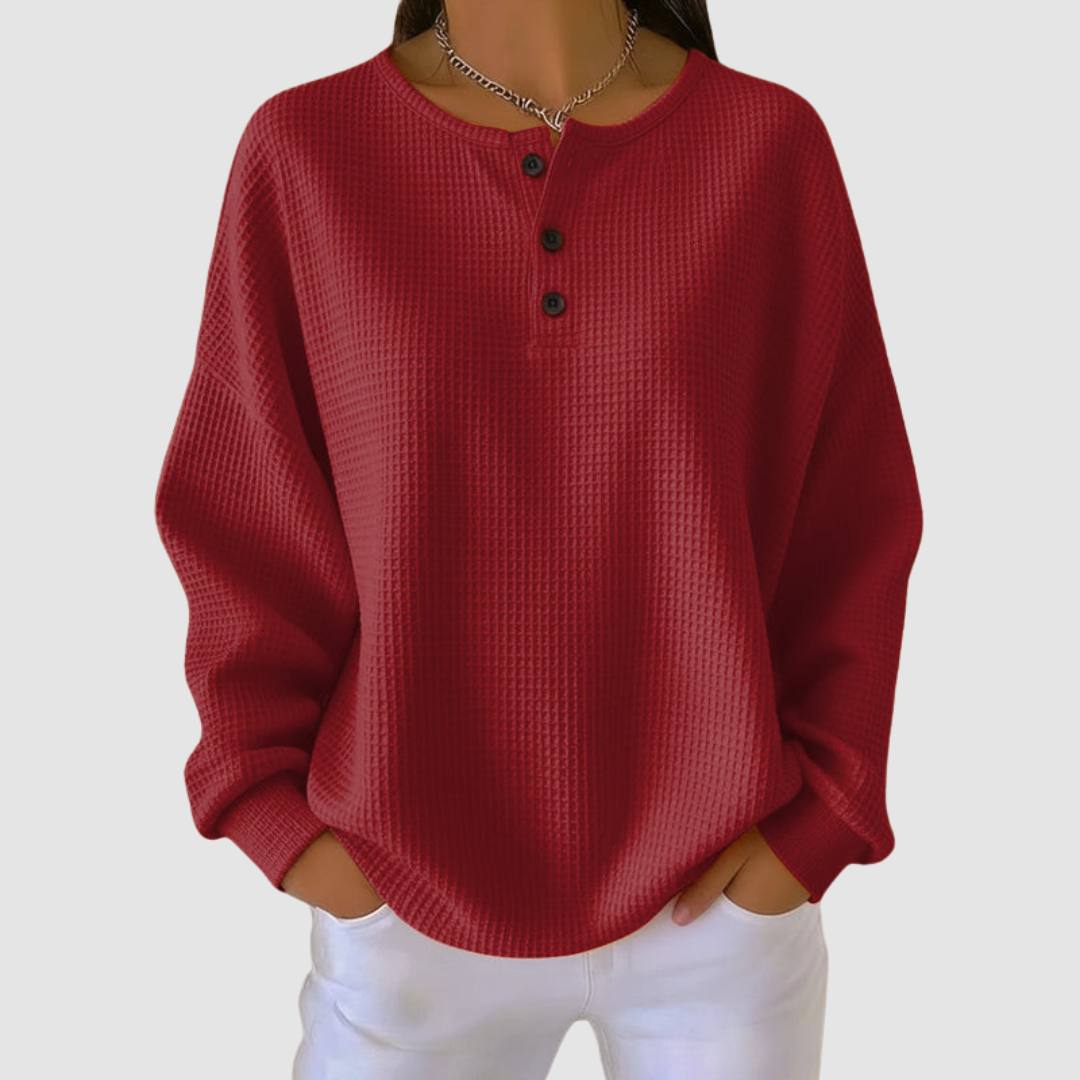 CLAIRE | Camisola de malha waffle com decote redondo
