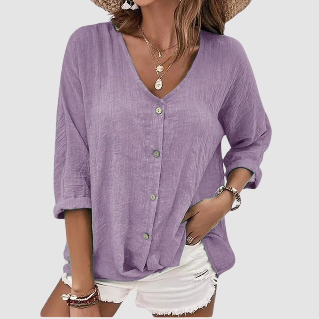 MÓNICA | Blusa com decote em V e mangas a três quartos