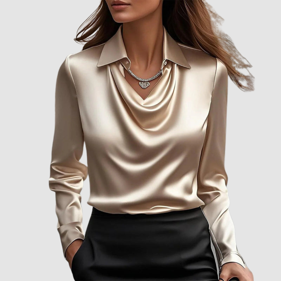 LEONOR | Blusa de cetim com decote drapeado