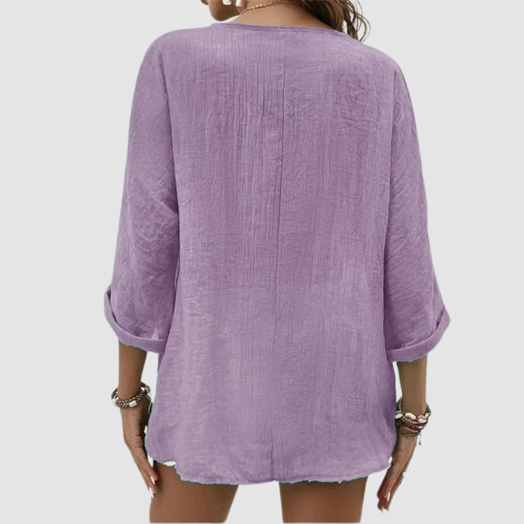 MÓNICA | Blusa com decote em V e mangas a três quartos