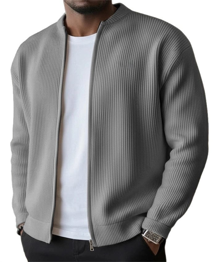 MATILDE | Cardigan de mulher canelado com fecho de correr e gola alta