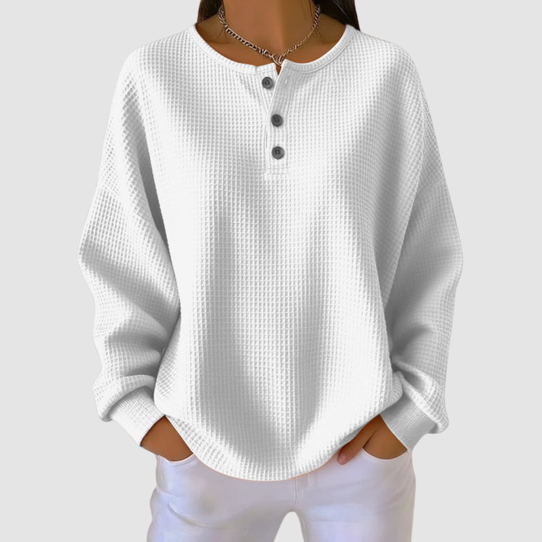 CLAIRE | Camisola de malha waffle com decote redondo