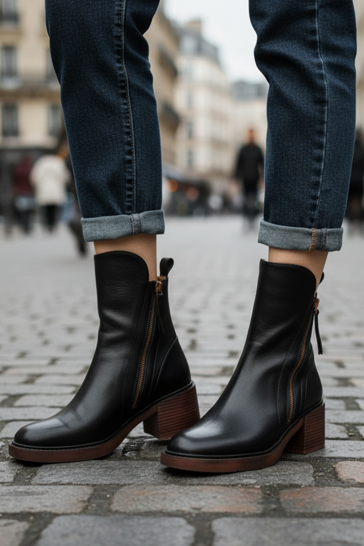 CAMILA | Botas de couro com salto quadrado