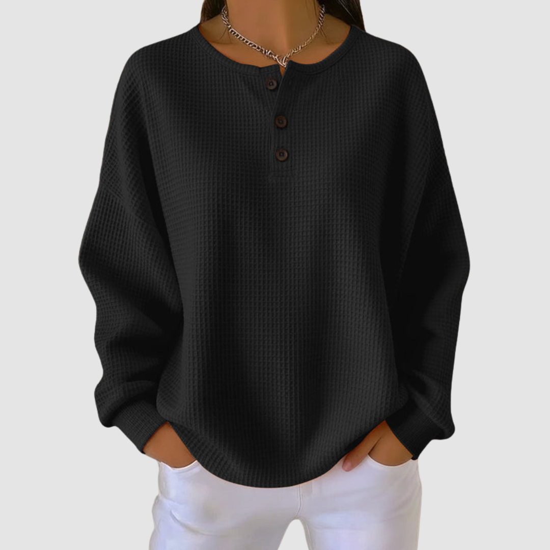 CLAIRE | Camisola de malha waffle com decote redondo