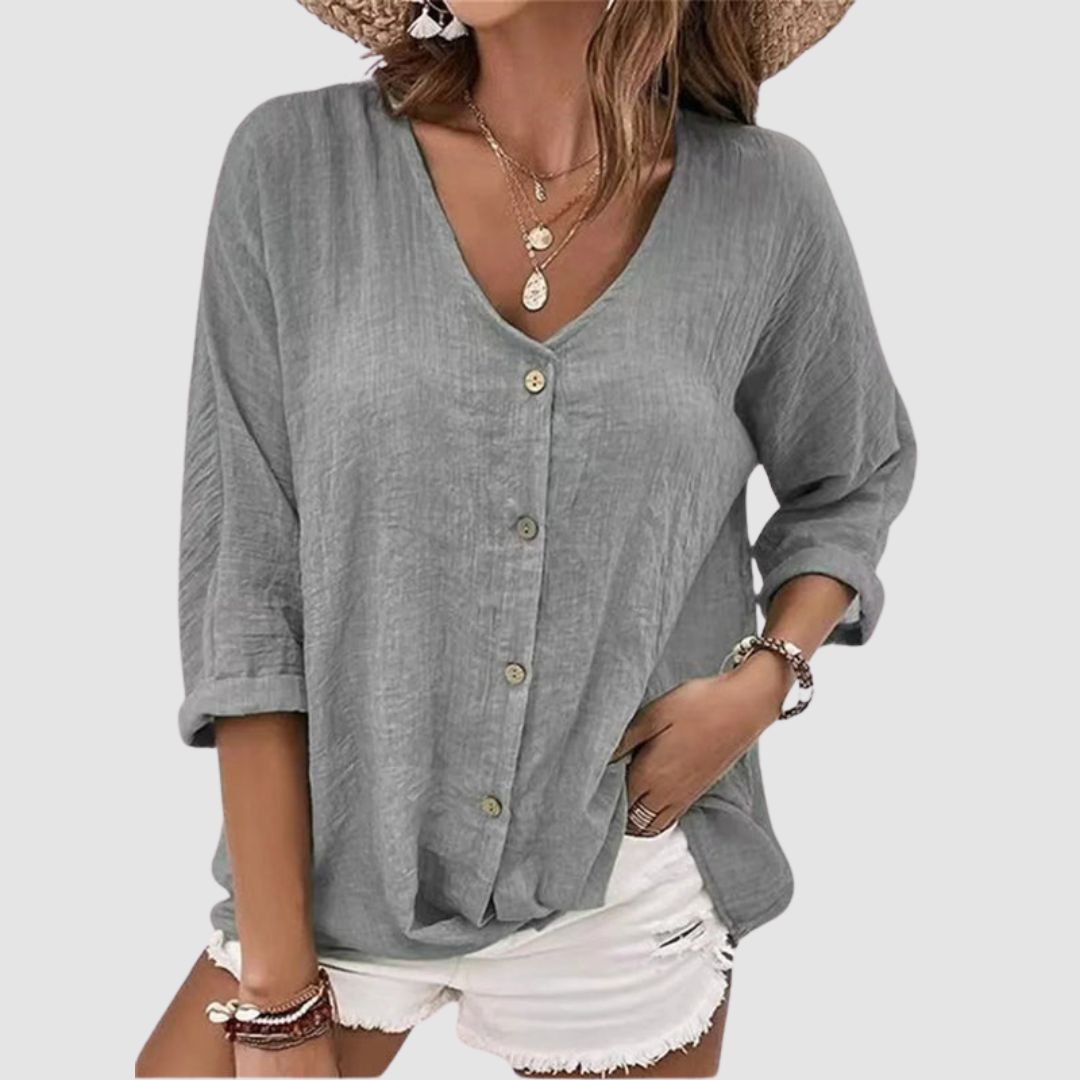 MÓNICA | Blusa com decote em V e mangas a três quartos