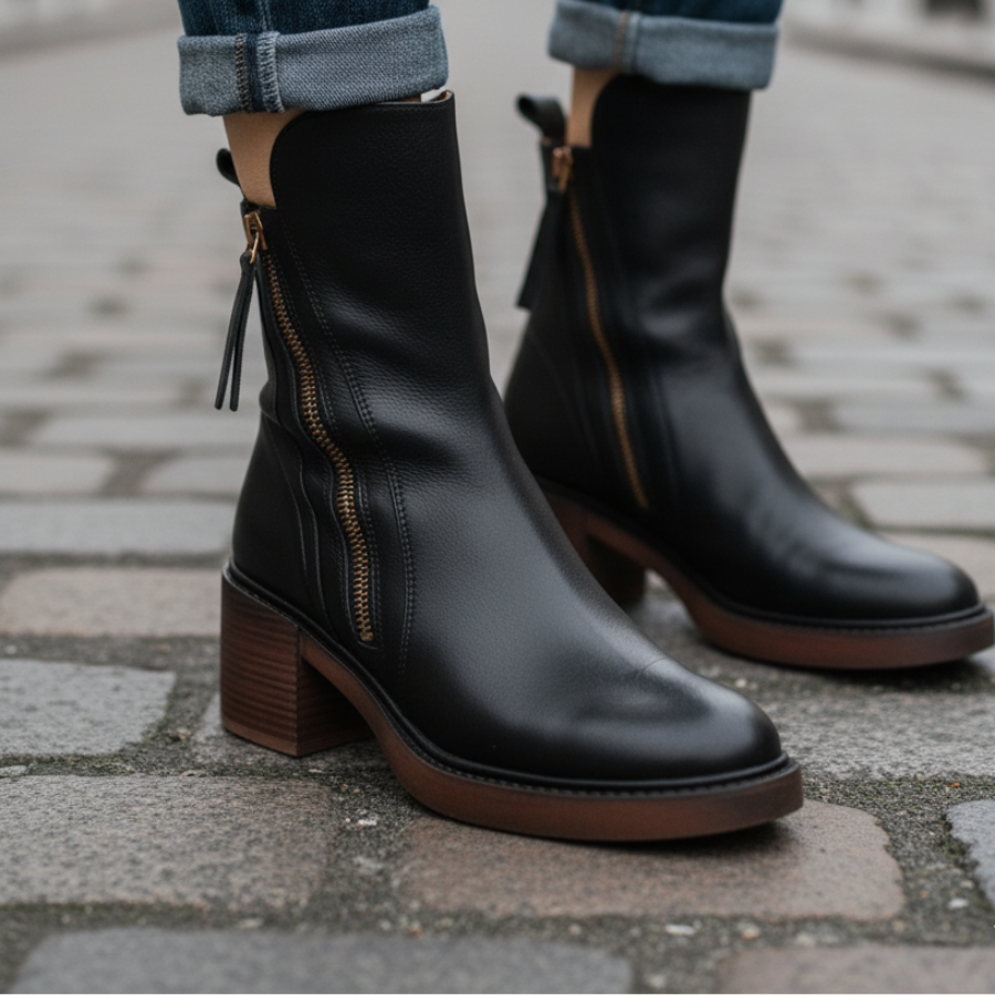 CAMILA | Botas de couro com salto quadrado