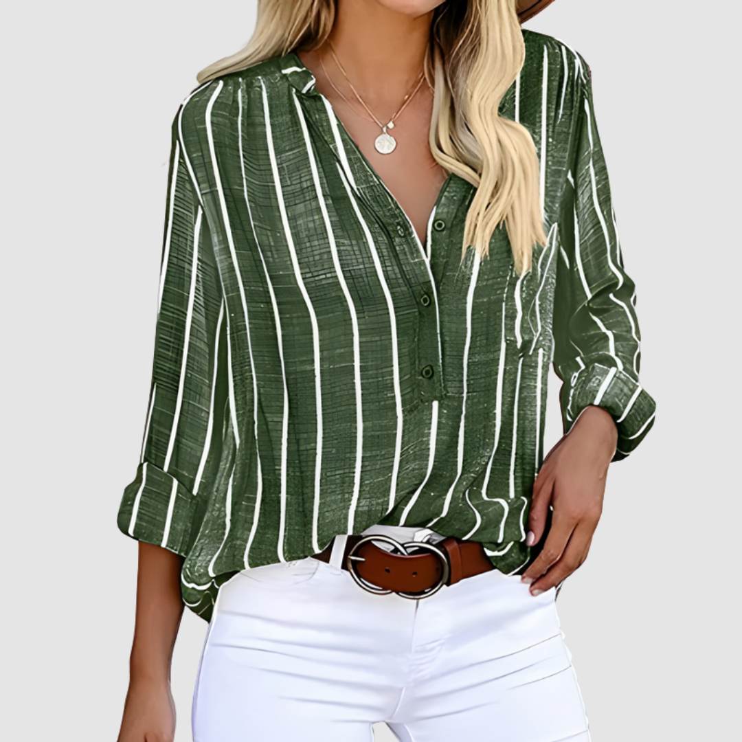MARIA | Blusa com decote em V e riscas verticais