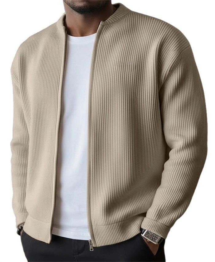 MATILDE | Cardigan de mulher canelado com fecho de correr e gola alta