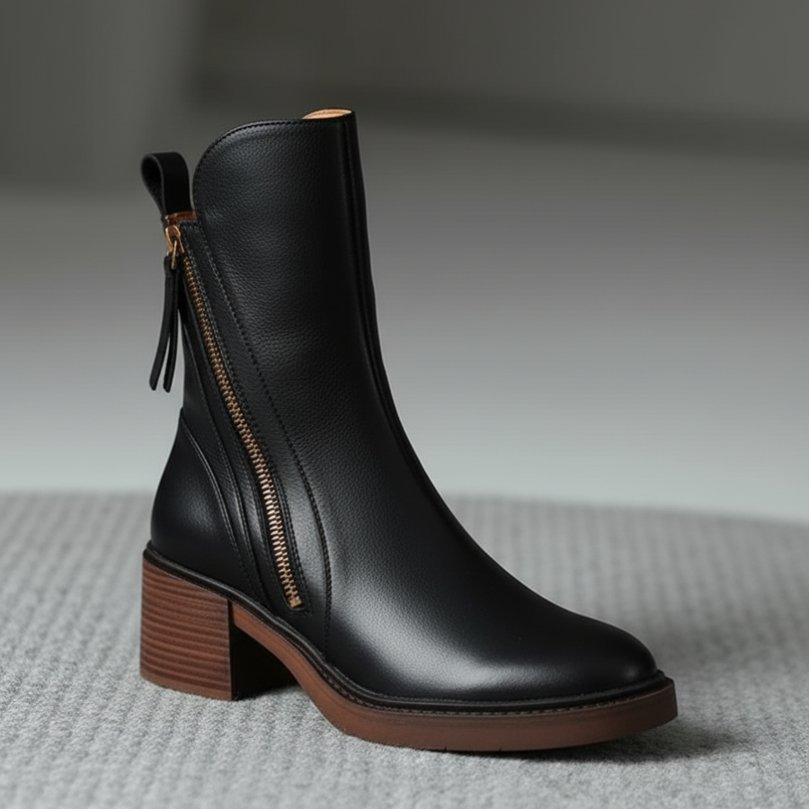 CAMILA | Botas de couro com salto quadrado