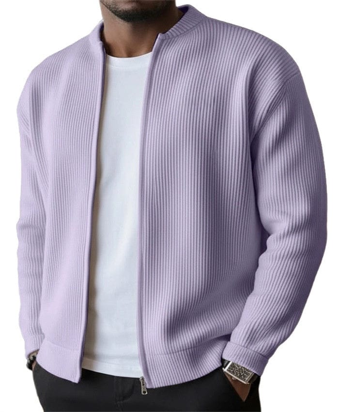 MATILDE | Cardigan de mulher canelado com fecho de correr e gola alta