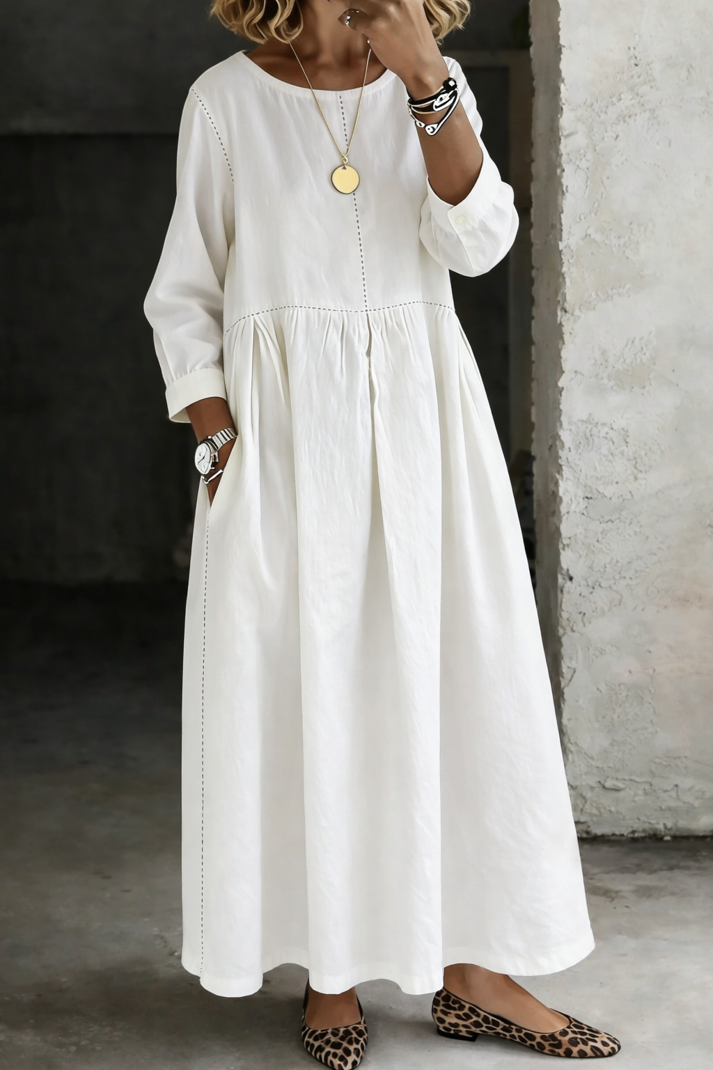 CATARINA | Vestido midi de ganga com franzido
