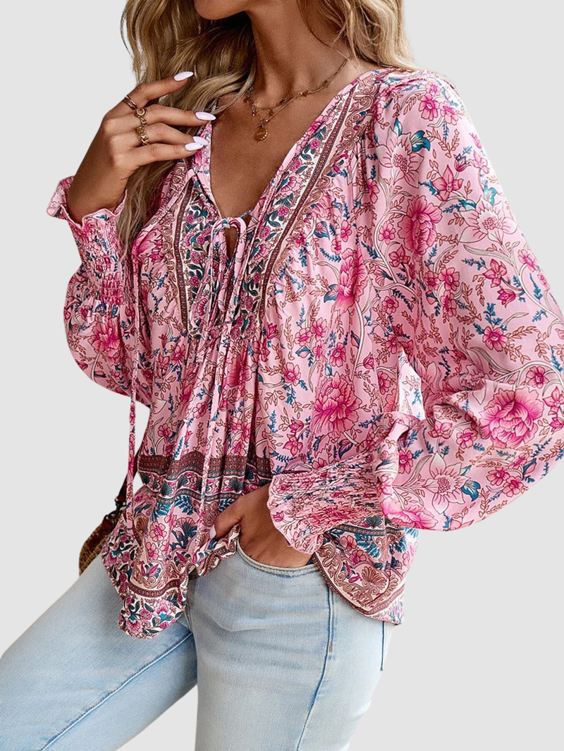 MARGARIDA | Blusa com estampado floral e punhos franzidos