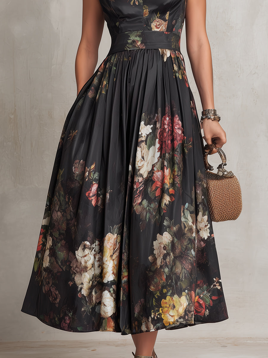 PATRÍCIA | Vestido midi acetinado com decote fechado