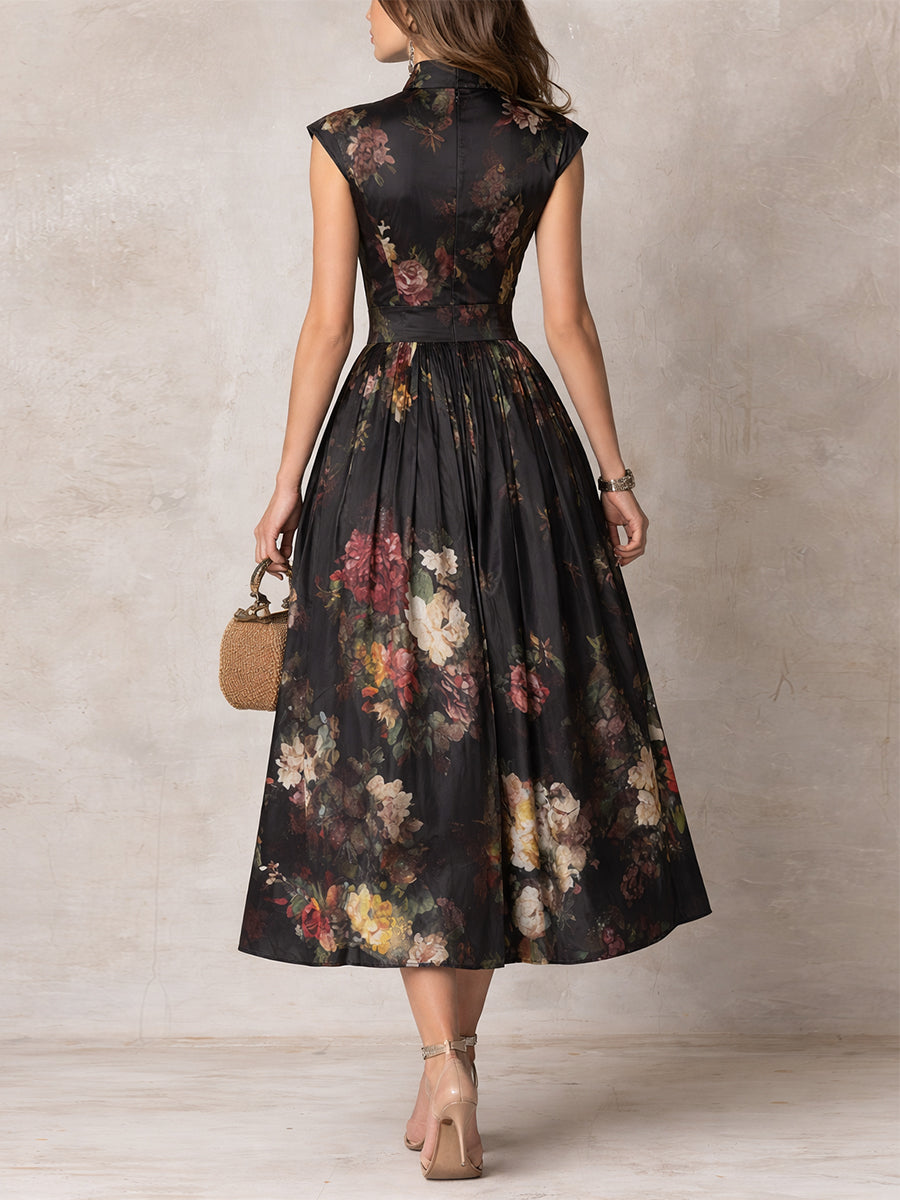 PATRÍCIA | Vestido midi acetinado com decote fechado