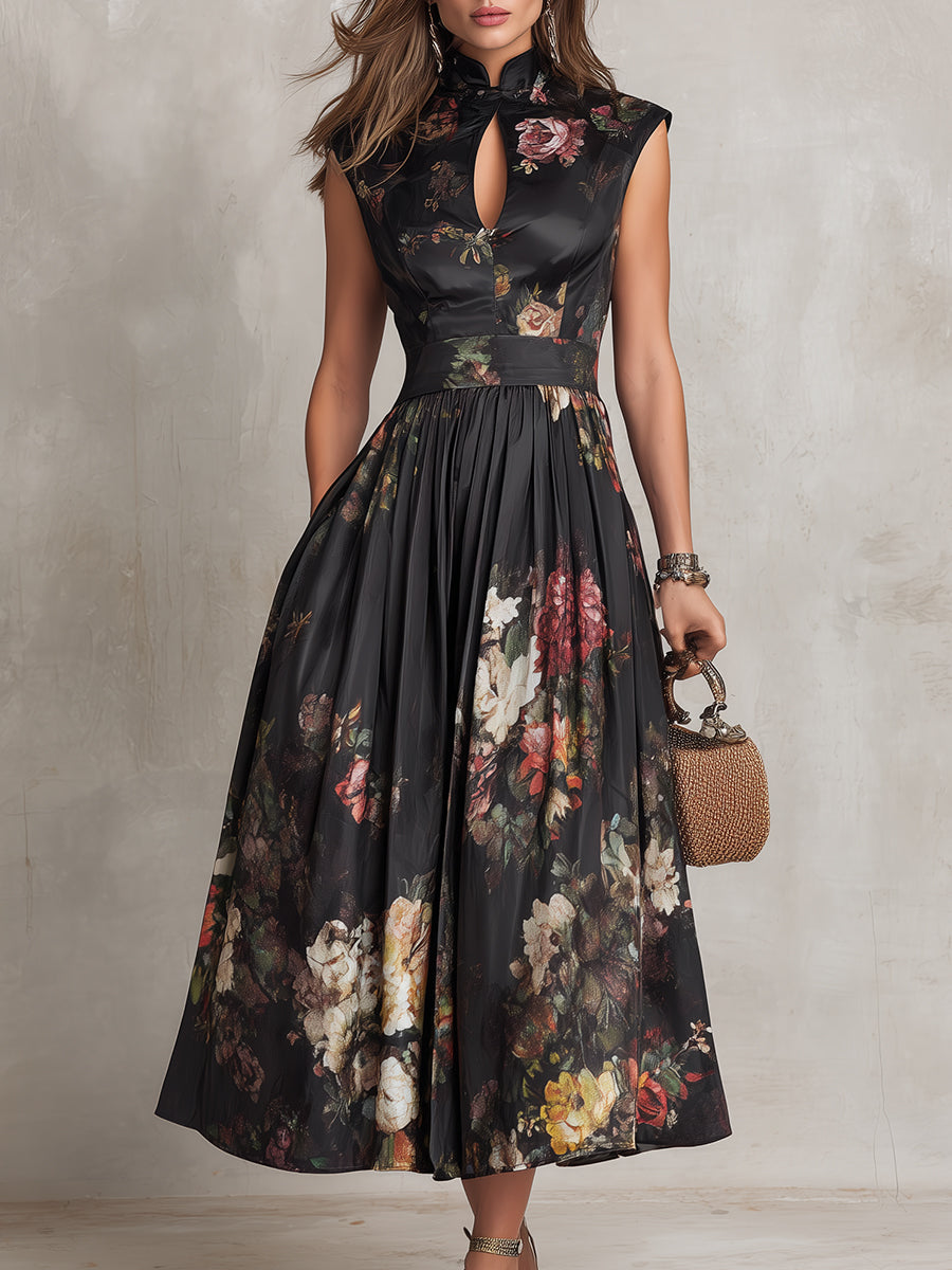 PATRÍCIA | Vestido midi acetinado com decote fechado
