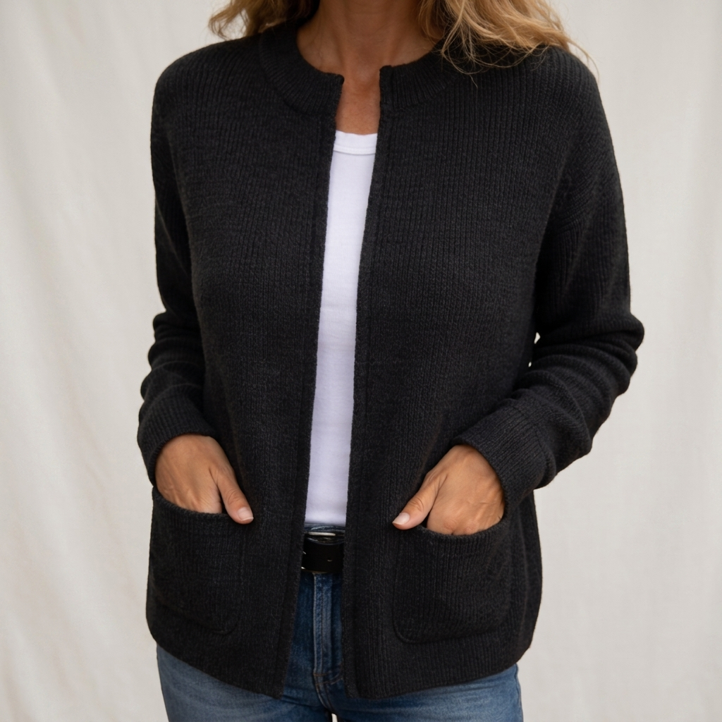 ISABEL | Colete de malha com fecho e bolsos