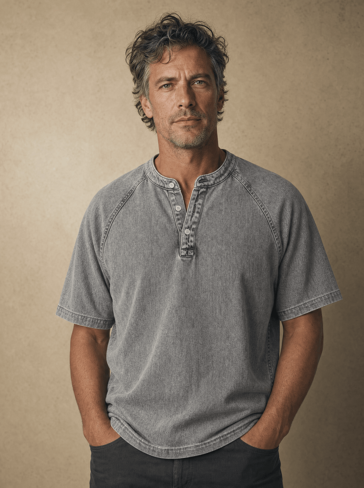 NUNO | Camisola henley de ganga com decote aberto