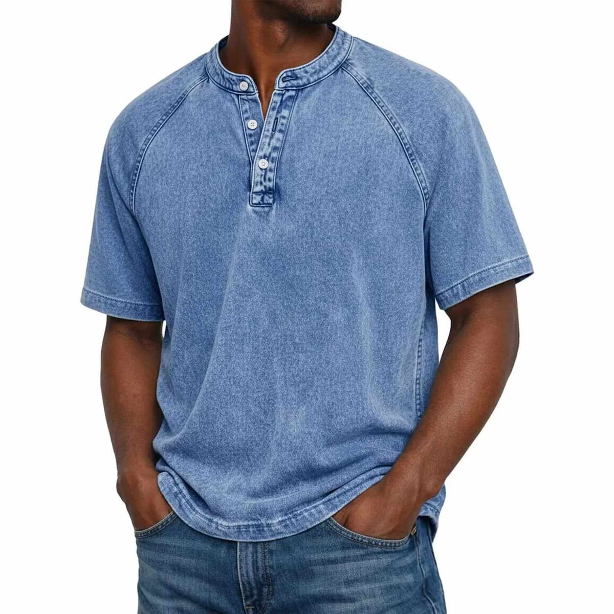 NUNO | Camisola henley de ganga com decote aberto