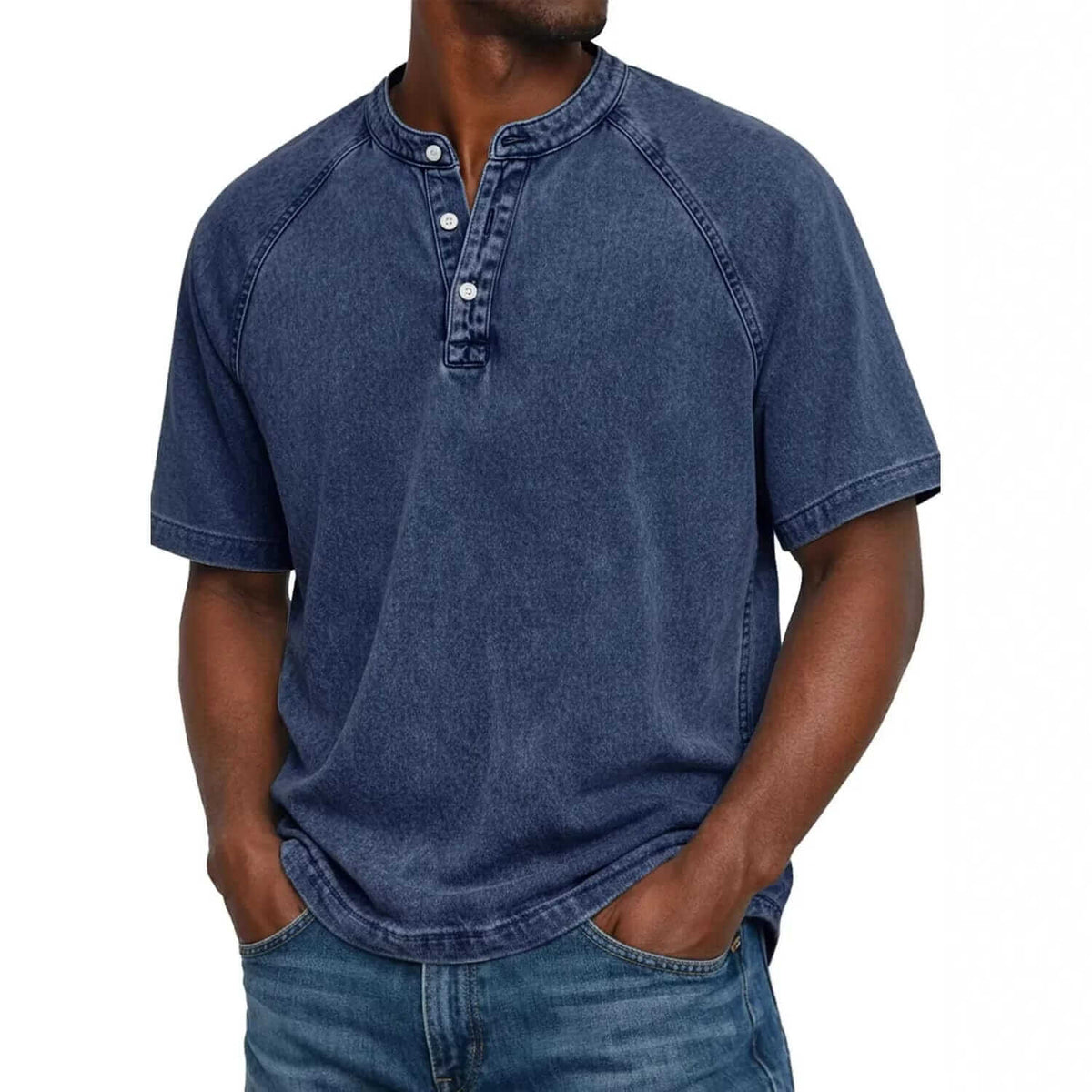 NUNO | Camisola henley de ganga com decote aberto