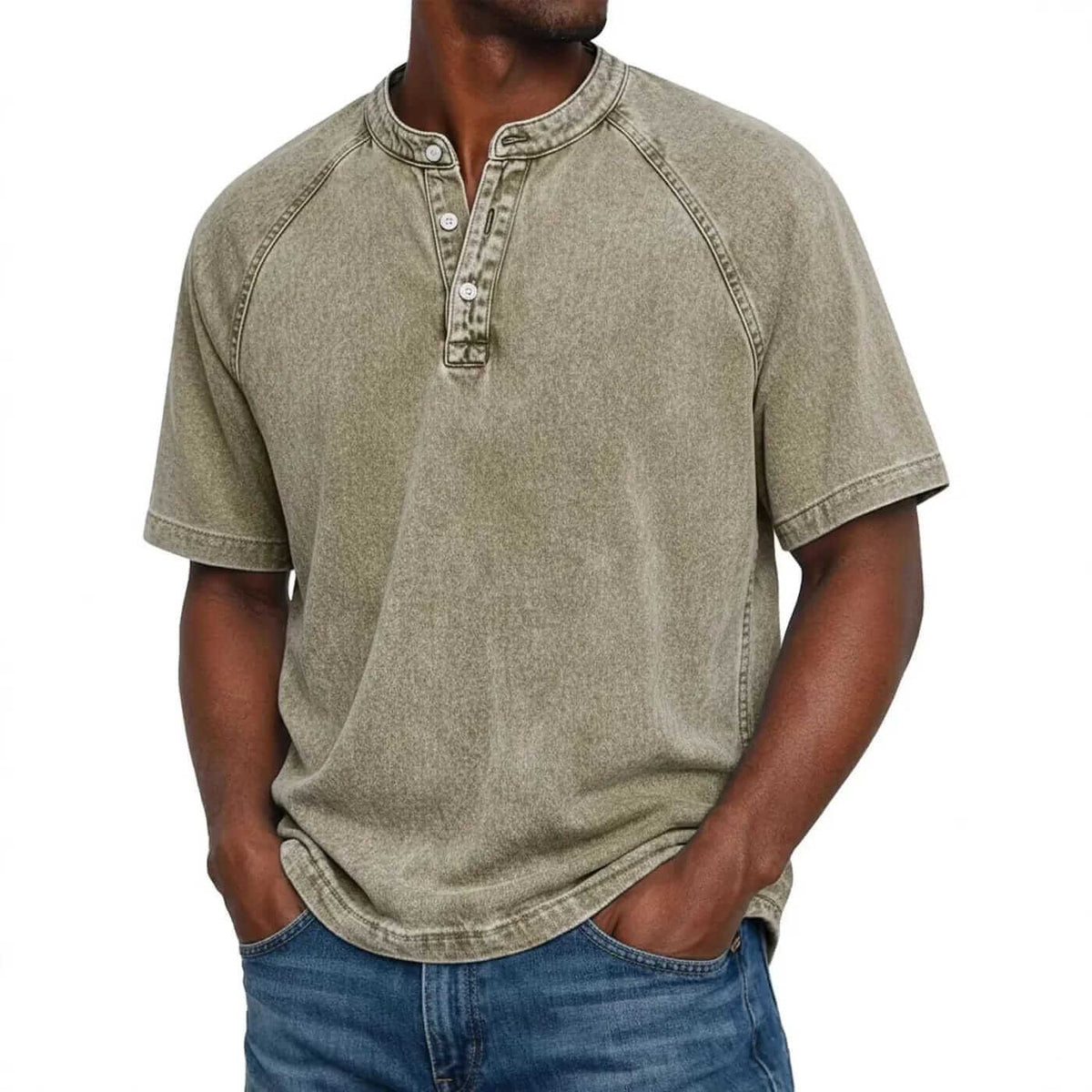 NUNO | Camisola henley de ganga com decote aberto