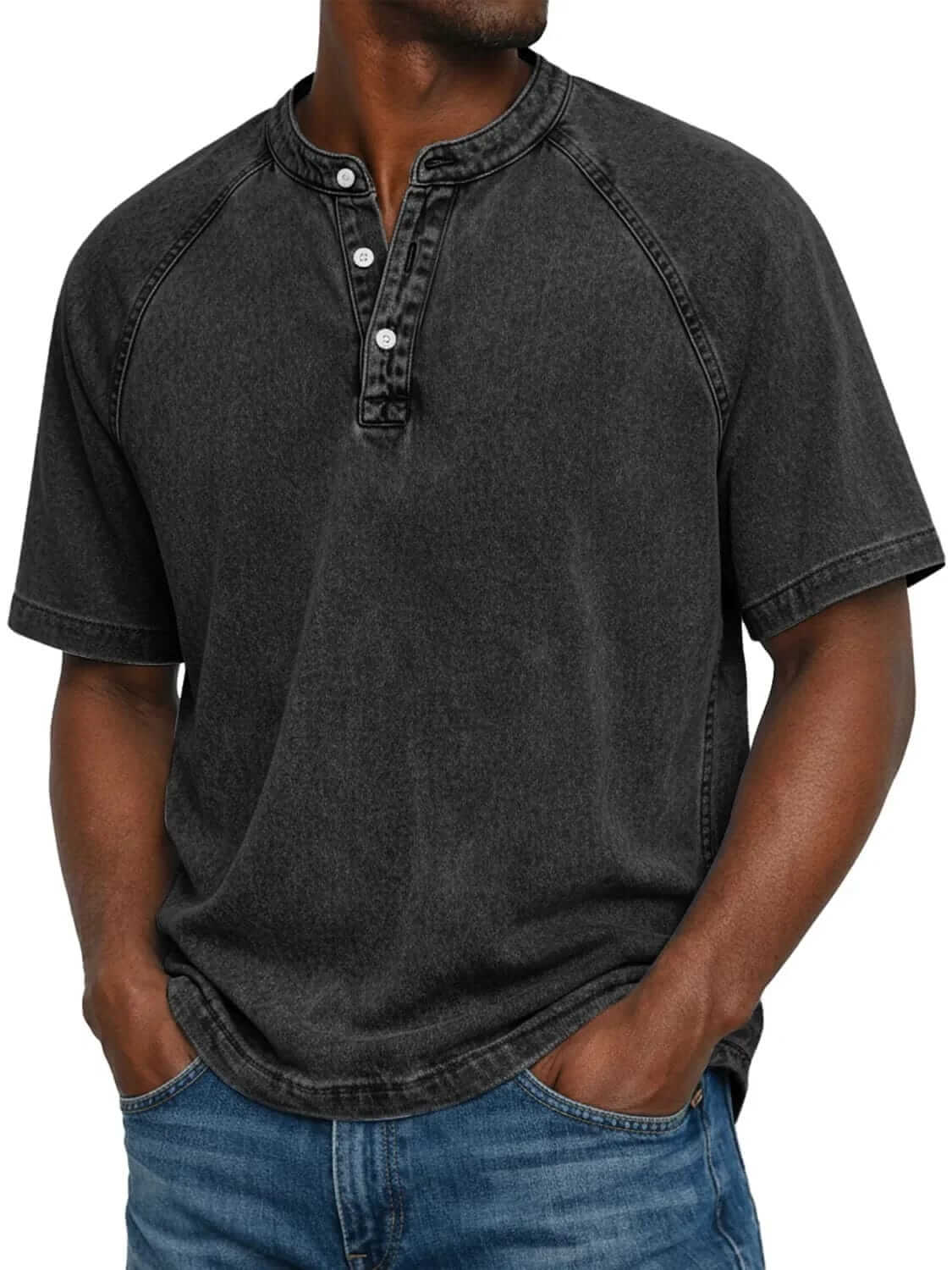 NUNO | Camisola henley de ganga com decote aberto