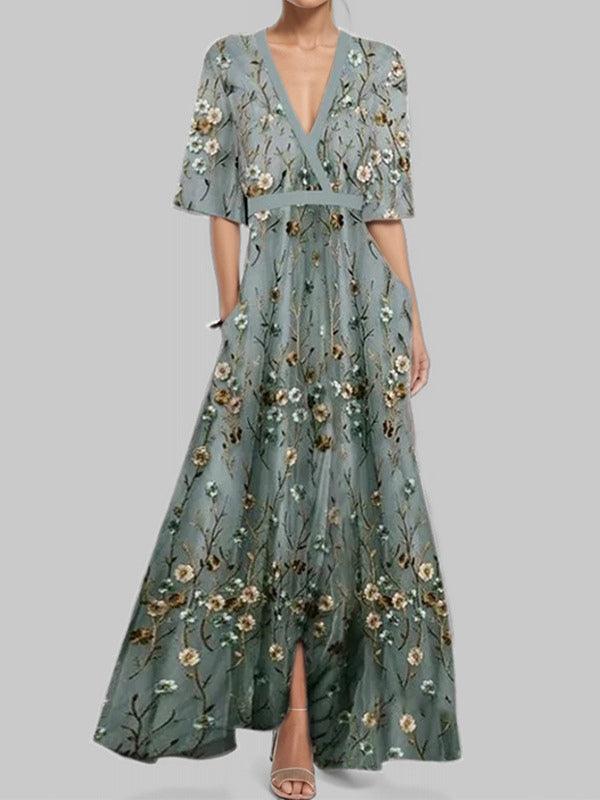 FRANCISCA | Vestido maxi com manga a meia altura