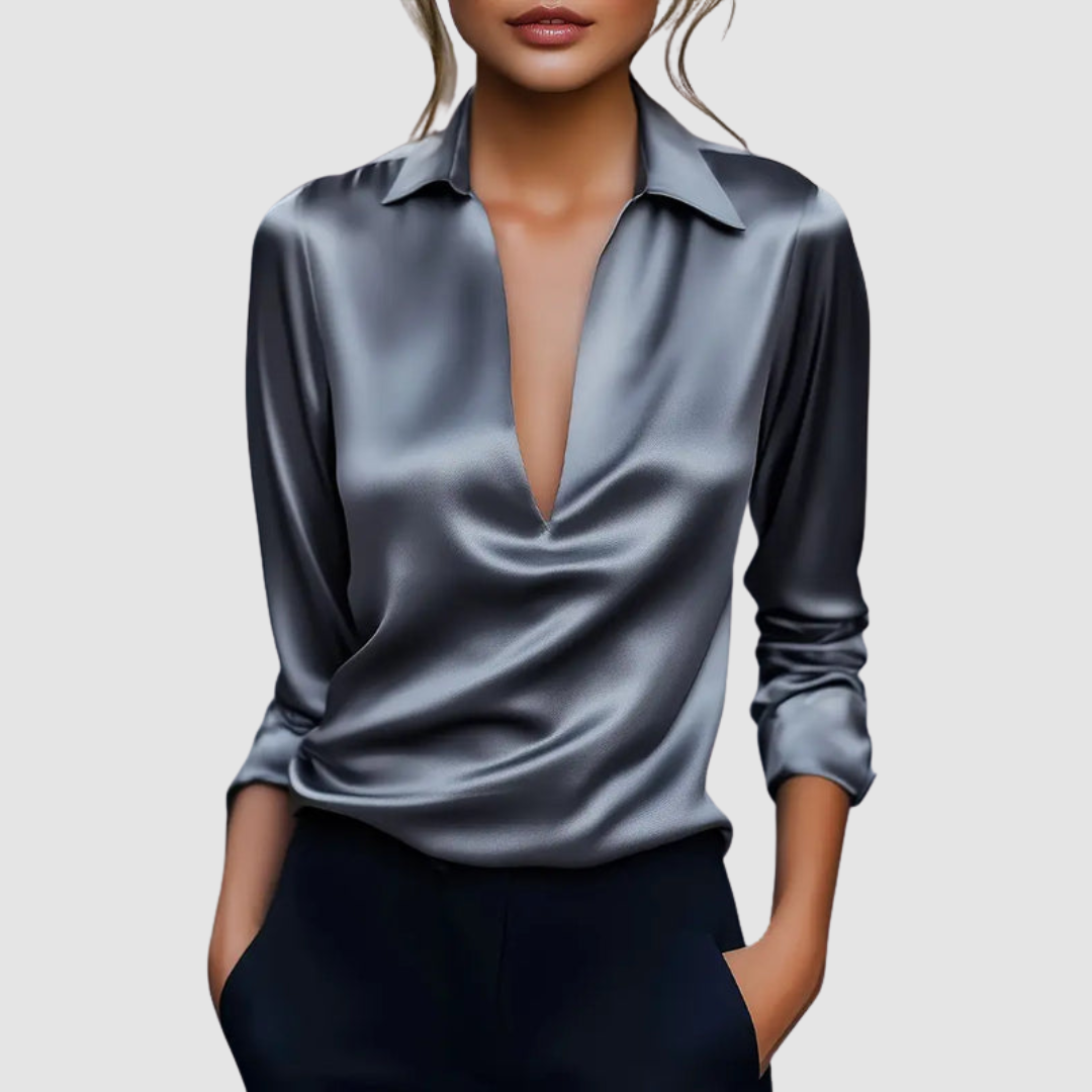 SOFIA | Blusa de cetim com decote em V