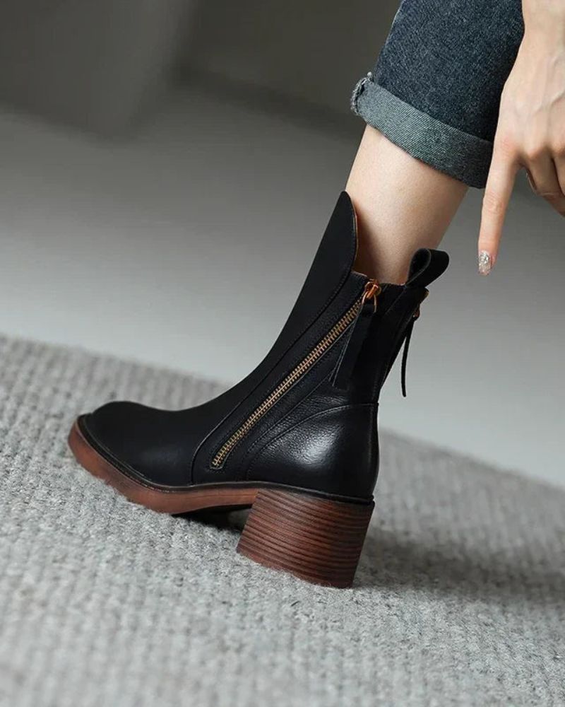 CAMILA | Botas de couro com salto quadrado
