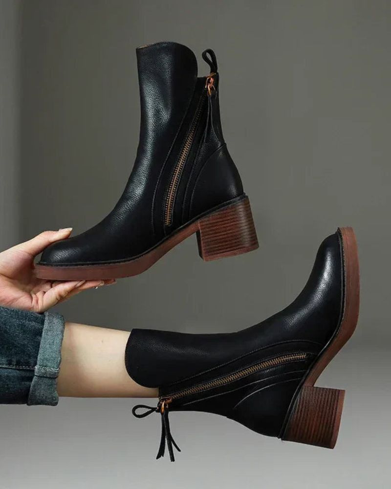 CAMILA | Botas de couro com salto quadrado