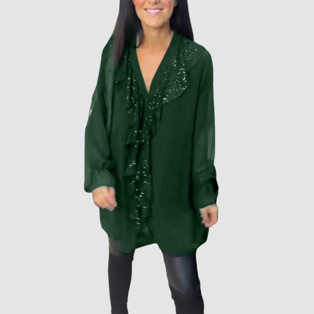 ELAIN | Blusa com decote em V e mangas franzidas