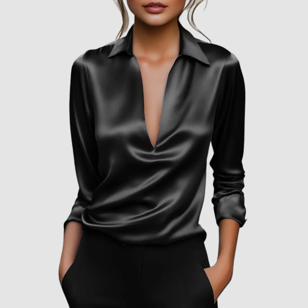 SOFIA | Blusa de cetim com decote em V