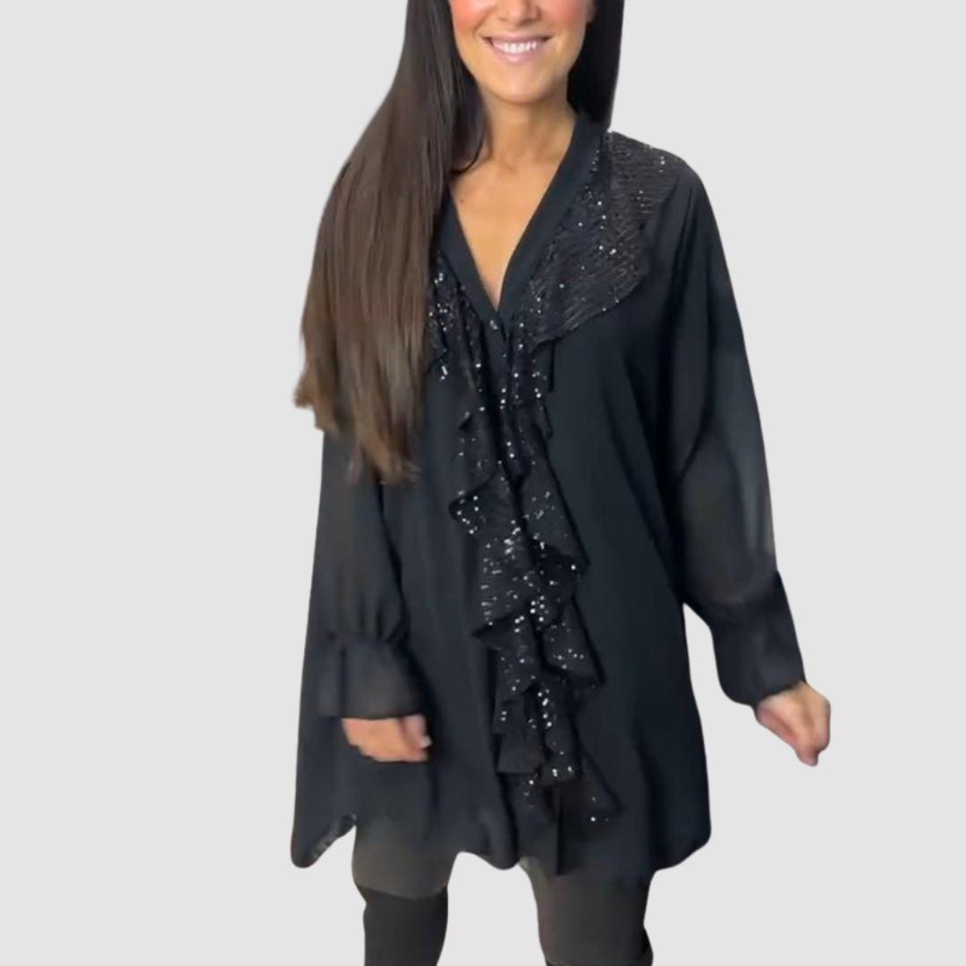 ELAIN | Blusa com decote em V e mangas franzidas