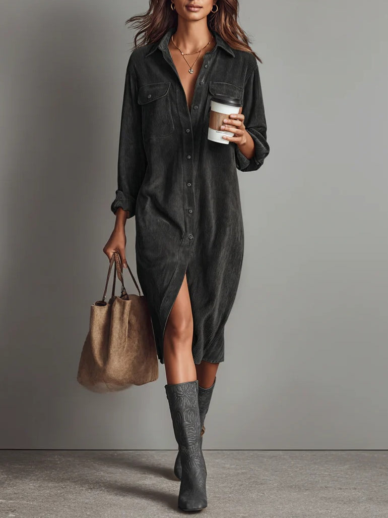 TERESA | Vestido midi em bombazine com bolsos