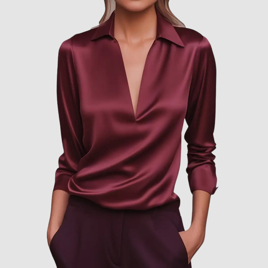 SOFIA | Blusa de cetim com decote em V