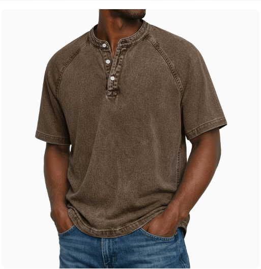 NUNO | Camisola henley de ganga com decote aberto
