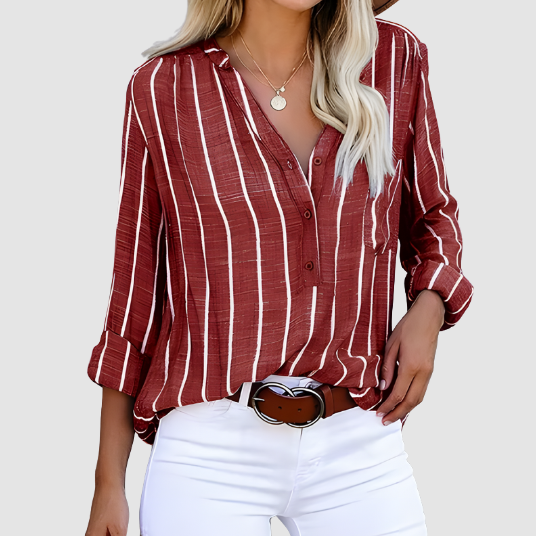 MARIA | Blusa com decote em V e riscas verticais