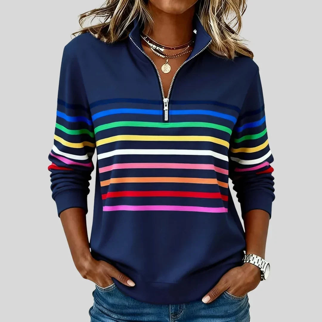FELICITY | Camisola com fecho a meio e riscas