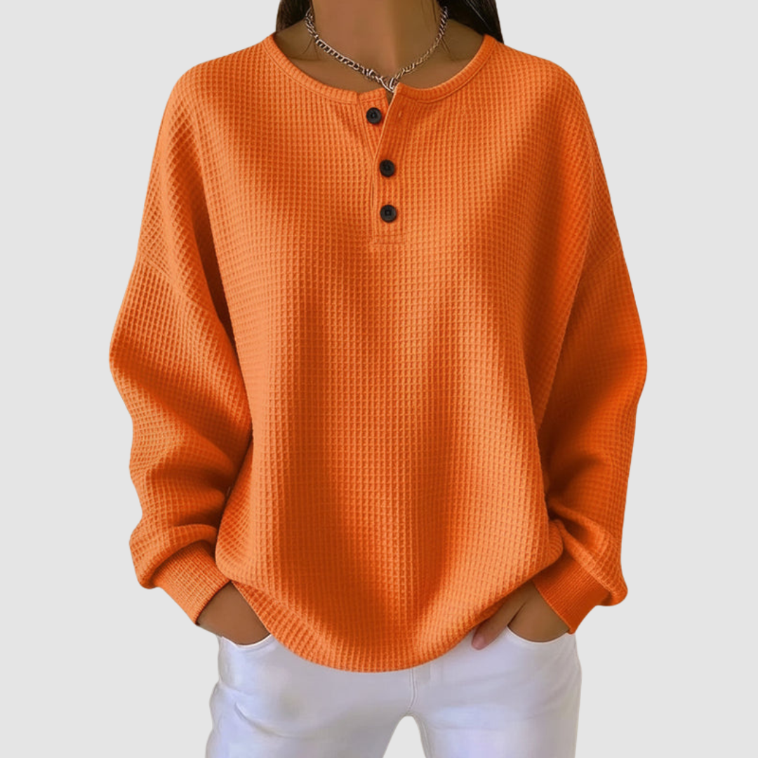 CLAIRE | Camisola de malha waffle com decote redondo