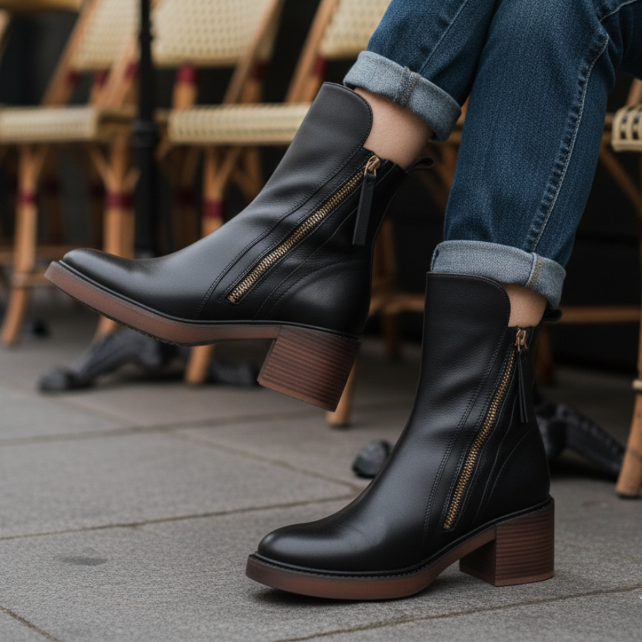 CAMILA | Botas de couro com salto quadrado