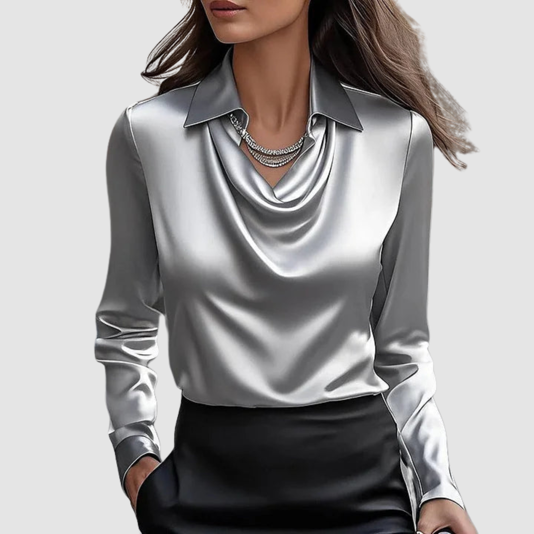 LEONOR | Blusa de cetim com decote drapeado