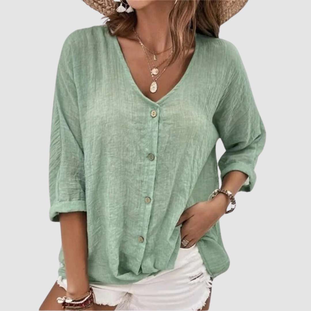 MÓNICA | Blusa com decote em V e mangas a três quartos