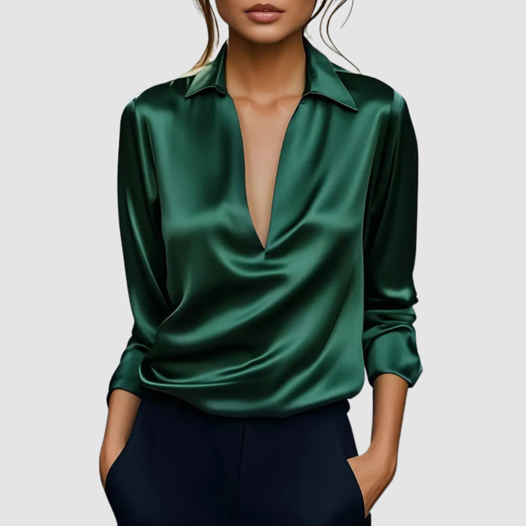 SOFIA | Blusa de cetim com decote em V