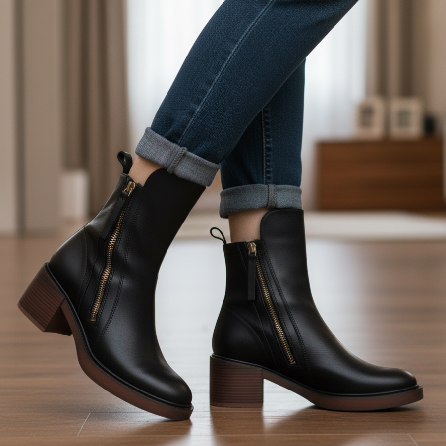 CAMILA | Botas de couro com salto quadrado