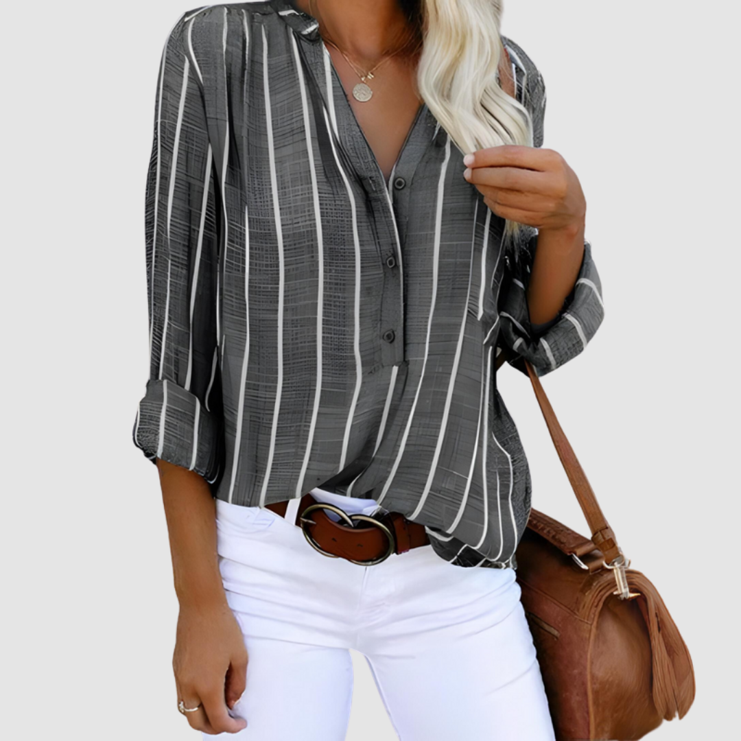 MARIA | Blusa com decote em V e riscas verticais